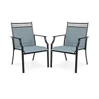 costway lot de 2 chaises de jardin avec cadre en métal, chaises à dossier haut en teslin à séchage rapide, fauteuil d'extérieur pour toutes saisons, charge 150 kg, pour cour, balcon, piscine (bleu)