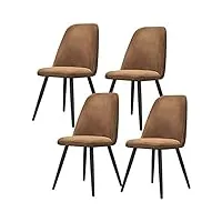 kehtu lot de 4 chaises de cuisine, salle à manger, chaise de réception en velours doux, chaise de salon avec pieds solides en métal noir (couleur : marron)