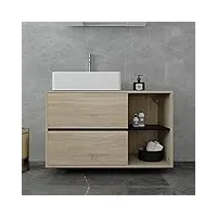ml-design meuble sous-vasque, 100 x 60 x 45,5 cm, marron/noir, en bois mdf mélaminée, avec 2 tiroirs et Ètagères, armoire bas pour salle de bain, commode sous lavabo, matériel de montage inclus