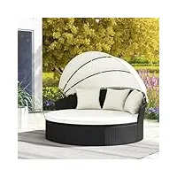 giantex sonneninsel - chaise longue ronde avec toit pare-soleil pliable - salon de jardin en rotin - pour l'extérieur - diamètre : 187 cm - pour 2 à 3 personnes - meubles de jardin et de terrasse -