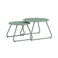 outsunny lot de 2 tables basses rondes gigognes empilables de jardin métal époxy, table d'appoint stable pour extérieur Ø60 et Ø48 cm, vert