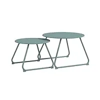 outsunny lot de 2 tables basses rondes gigognes empilables de jardin métal époxy, table d'appoint stable pour extérieur Ø60 et Ø48 cm, bleu