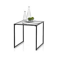 costway table d'appoint carrée d'extérieur en verre trempé, table de jardin bistro cadre en métal charge 30 kg, petite table basse pour patio balcon terrasse, 43 x 43 x 45 cm, noir