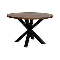 pegane table basse, table de salon ronde en bois marron et métal noir - diamètre 120 x hauteur 76 cm