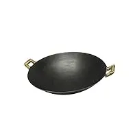 wok en fonte, poêle traditionnelle martelée à la main – durable, avec couvercle et 2 oreilles, marmite à feu ouvert, ustensiles de cuisine - 43 cm (39 cm)