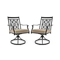 costway lot de 2 chaises de jardin avec coussin amovible, chaises pivotantes à 360° avec cadre en métal, fauteuil d'extérieur avec dossier à motif fleuri pour cour, patio, charge 150 kg (style 1)