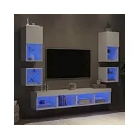 ikayaa meuble tv suspendu led ensemble meuble tv led banc tv de salon meuble tv mural suspendu led ensembles de meubles de salon bois d'ingénierie-8 pcs-blanc