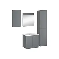 vicco ensemble de meubles de salle de bain izan - gris - moderne - lavabo - miroir de salle de bain - armoire haute