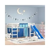 raugaj beds & bed frames lit mezzanine pour enfant avec rideaux bleu 90 x 190 cm