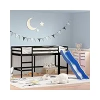 raugaj beds & bed frames lit mezzanine pour enfant avec toboggan en pin massif noir 80 x 200 cm