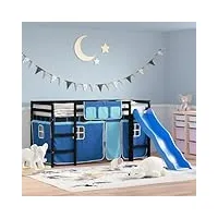 raugaj beds & bed frames lit mezzanine pour enfant avec rideaux bleu 90 x 200 cm