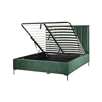 lit coffre double 160 x 200 cm en velours vert foncé métal et bois tête de lit haute sezanne