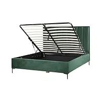 lit coffre double 180 x 200 cm en velours vert foncé métal et bois tête de lit haute sezanne