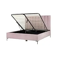 lit coffre double 180 x 200 cm en velours rose métal et bois tête de lit haute sezanne