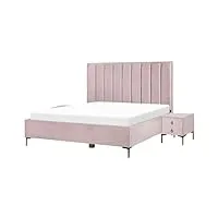 ensemble de chambre lit coffre double 180 x 200 cm et 2 tables de chevet en velours rose sezanne