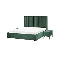 ensemble de chambre lit coffre double 180 x 200 cm et 2 tables de chevet velours vert foncé sezanne