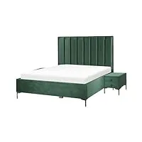 ensemble de chambre lit coffre double 160 x 200 cm et 2 tables de chevet velours vert foncé sezanne