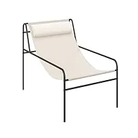 costway chaise de jardin avec cadre en métal et appui-tête amovible, chaises d'extérieur en tissu de teslin respirant, fauteuil de jardin pour balcon, cour, moderne et simple, charge 160 kg(beige)