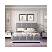i0i&i0i lit rembourré moderne 140 x 200 cm avec led, coffre de lit et tête de lit réglable en hauteur, espace de rangement hydraulique, sommier à lattes métalliques (sans matelas) (gris)