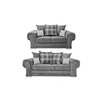 verona ensemble canapé 3 places + 2 places kennington gris/repose-pieds et fauteuil pivotant (3 places + 2 places)