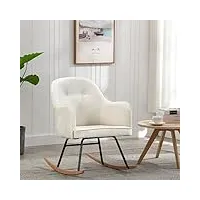 toshilian fauteuil à bascule, chaise à bascule chaise berçante fauteuil de relaxation rocking chair chaise à bascule blanc crème velours