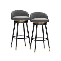 tabouret de bar, tabouret de cuisine, chaise de petit-déjeuner, chaises de bar en hauteur, tabourets de bar pivotants en velours avec dossier et pieds en métal noir, chaises de bar modernes pour