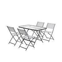outsunny ensemble de jardin 4 chaise + 1 table salon de jardin 5 pièces pilables chaises textilènes et plateau en verre trempé gris