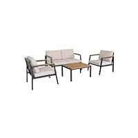 sweeek - salon de jardin casoria. beige. aluminium et polywood 4 places. 1 canapé. 2 fauteuils. 1 table basse