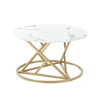 liink1ga table basse en marbre blanche ronde pour salon, canapé moderne, avec cadre doré champagne et plateau aspect marbre (marbre synthétique)