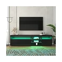 sunny living meuble tv, meuble de rangement pour salon avec 3 armoires et 4 compartiments ouvert, table d'appoint avec lumière led couleurs réglable-noir