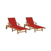 barash chaises longues 2 pcs avec coussins bois d'acacia solide,chaise longue,chaise longue jardin,chaise longue jardin exterieur