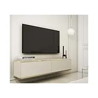 bettso oro meuble tv suspendu - commode tv - 135 cm de large - avec décoration dorée - table tv - glamour - 3 portes abattantes - armoire murale - meubles de salon - mat beige lisse