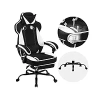 woltu chaise gaming, fauteuil ergonomique réglable en hauteur, chaise d'ordinateur pivotante à 360°, chaise de bureau avec réssorts, bonne capacité de charge, en tissu maillé, noir+blanc, gs04sw