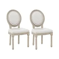 homcom lot de 2 chaises de salle à manger, chaise de cuisine médaillon style louis xvi, assise revêtement synthétique, chaise de salon en bois massif sculpté, crème