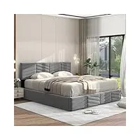 sunny living lit coffre 140×200cm, lit double avec rangement, tête de lit réglable en hauteur, sommier à lattes en bois,velours-gris