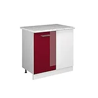 vicco armoire d'angle universelle r-line, rouge bordeaux haute brillance/blanc, 86 cm avec porte, avec plan de travail