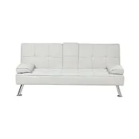 canapé clic-clac convertible 3 places en tissu beige et pieds argentés table escamotable design salon canapé-lit confortable moderne