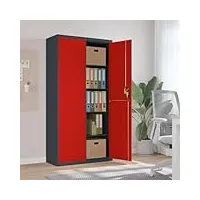 auuijkjf armoires & armoire de rangement en acier anthracite et rouge 90 x 40 x 180 cm