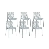 idmarket - lot de 6 chaises de jardin alyssa en polypropylène nid d'abeille gris clair