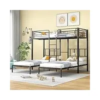 athrz lit triple superposé avec échelle pour enfants et adolescents - lit en fer avec grille de protection anti-chute et table - noir (90 x 200 cm x 3)