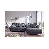 best mobilier - lena - canapé d'angle droit convertible - 5 places - gris foncé - style scandinave - gris foncé