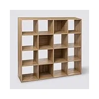 pegane etagère, bibliothèque avec 16 cases en bois coloris naturel - longueur 135,5 x profondeur 32 x hauteur 135,5 cm