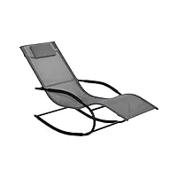 outsunny chaise longue à bascule rocking chair ergonomique avec tétière accoudoirs métal galvanisé textilène dim. 63l x 160p x 88h cm gris