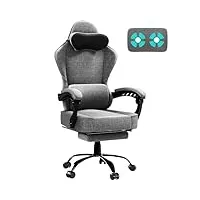 triumphkey chaise de gaming en tissu fauteuil gamer avec repose-pied fauteuil ergonomique pour rdinateur réglable en hauteur avec coussin lombaire et appuie-tête(gris clair)