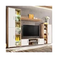 arkem meuble tv mural avec lumière led chêne sonoma et blanc,table television salon,meuble tv haut,meuble télé haut
