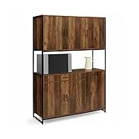 idmarket - buffet de cuisine 120 cm hawkins meuble 6 portes bois foncé design industriel + tiroir