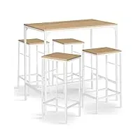 idmarket - ensemble table haute de bar detroit 100 cm et 4 tabourets bois et métal blanc design industriel