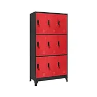 homgoday armoire de bureau en acier, armoire extérieure et intérieure avec serrure, armoire de bureau, armoire multifonction avec 9 compartiments en acier, 90 x 45 x 180 cm, anthracite et rouge