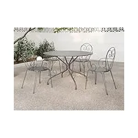 vente-unique - salle à manger de jardin en métal façon fer forgé : une table d.120cm et 4 fauteuils empilables - anthracite - guermantes de mylia