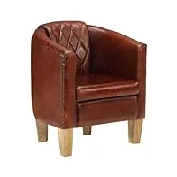 auuijkjf fauteuil tonneau marron en cuir véritable